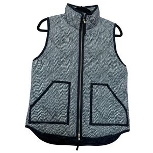 J.Crew Printed Quilted Puffer Vest Black White Herringbone Quilted Down Small